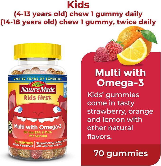 Nature Made Adult & Kids Multivitamin Gummies Combo Pack, Multis with Vitamin C, Vitamin D3, B Vitamins, Zinc, Omega 3 Fish Oil & More, Two Multivitamin Bottles for Whole Family