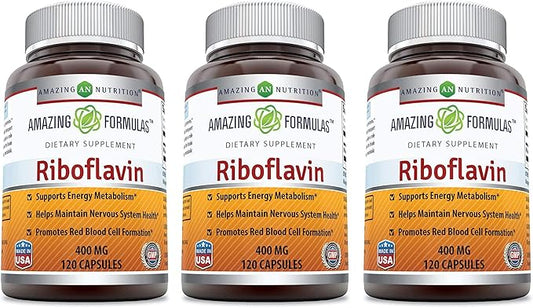 Amazing Formulas Riboflavin 400 mg Capsules | Vitamin B2 Supplement | Non-GMO | Gluten Free | Made in USA (120 Count | 3 Pack)