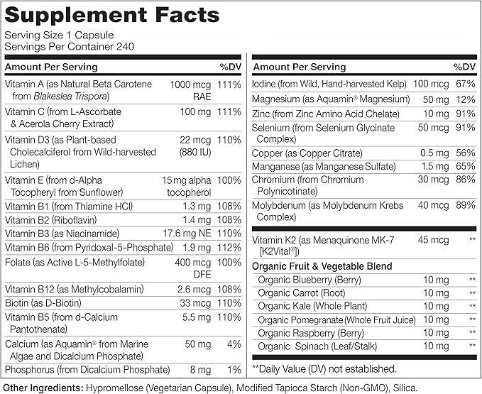 NATURELO Mens Multivitamins - One Daily Multivitamin for Men with Vitamins, Minerals & Organic Whole Foods, Boost Energy & Health, Non-GMO, 240 Vegetarian Capsules