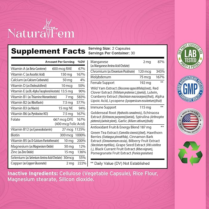 Ultra Vita Multivitamin for Women - Balance of Vitamins, Minerals, & Herb Extracts - Womens Vitamins A, C, D, E and Zinc for Energy, Immunity & Female Support - 60 Capsules