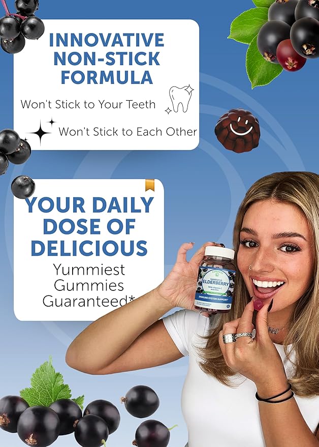 Lunakai USA Made Black Sambucus Elderberry Gummies for Adults & Kids with Vitamin C & Zinc - Immune Support, Antioxidants, Non-GMO, 60 Gummies