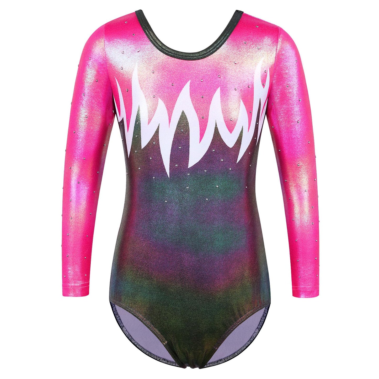 BAOHULU Gymnastics Leotard for Girls Shiny Practice Dancewear B343_WhiteHotPink_5A
