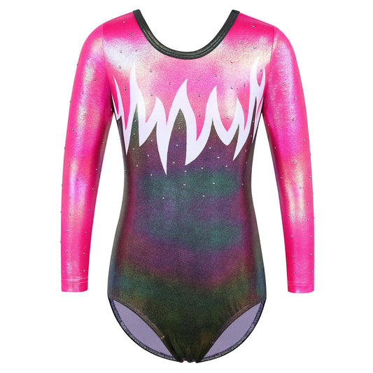 BAOHULU Gymnastics Leotard for Girls Shiny Practice Dancewear B343_WhiteHotPink_5A