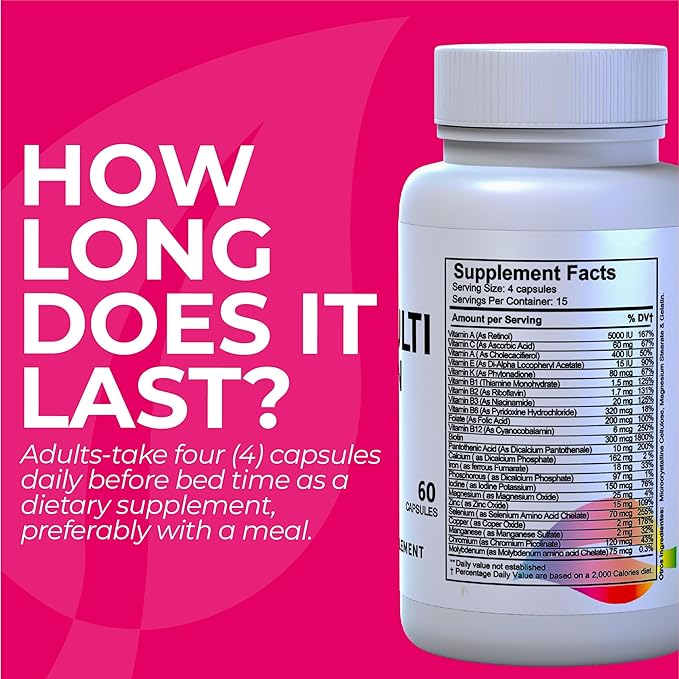 HALLMULTIVIT Women - Multivitamin for Women, Hair Skin and Nails Vitamins (Vitamin D, C, D3, B12, E & More), Biotin, Iron, Folate, Calcium, Magnesium & Zinc