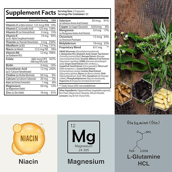 Dr. Scott's Focus & Clarity Brain Supplement – Advanced Nootropic Formula with Vitamin B12, Ginkgo Biloba, Bacopa, and Rhodiola – Boost Memory, Focus & Mental Energy – 60 Capsules