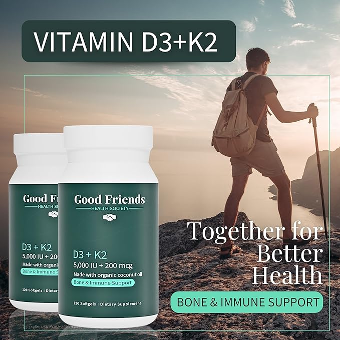 Vitamin D3 5000 IU + Vitamin K2 200 mcg - 4 Month Supply - High Potency Bone & Immune Support - Organic Coconut Oil, No Seed Oils, Non-GMO, 120 Vegetable Softgels