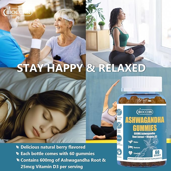Ashwagandha Vitamin D3 Gummies, Vitamin D3 1000IU＆ Ashwagandha Supplements Gummies for Women Men(Non-GMO & Gluten Free,Sugar Free)