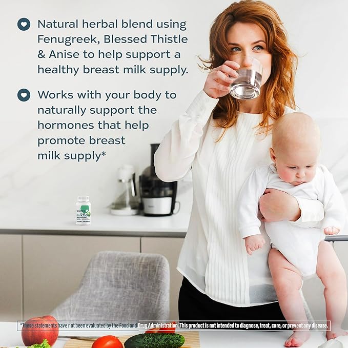 UpSpring Milkflow Lactation Supplement Capsules for Milk Supply Increase, Breastfeeding Supplements Capsules with Fenugreek & Blessed Thistle, Non-GMO, Lactation Support 60 Vegan Capsules