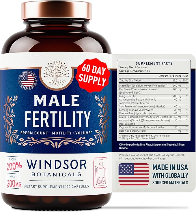 WINDSOR BOTANICALS Vegan Vitamin B12 and Male Fertility Supplement with Maca Root - Energy and Fertility Bundle