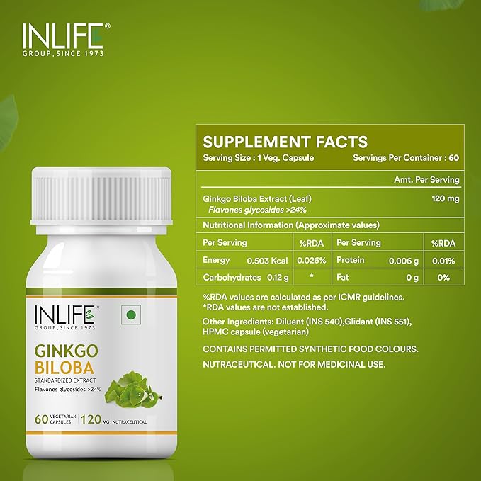 Ginkgo Biloba Extract Capsules 120mg | Herbal Supplement - 60 Vegetarian Capsules