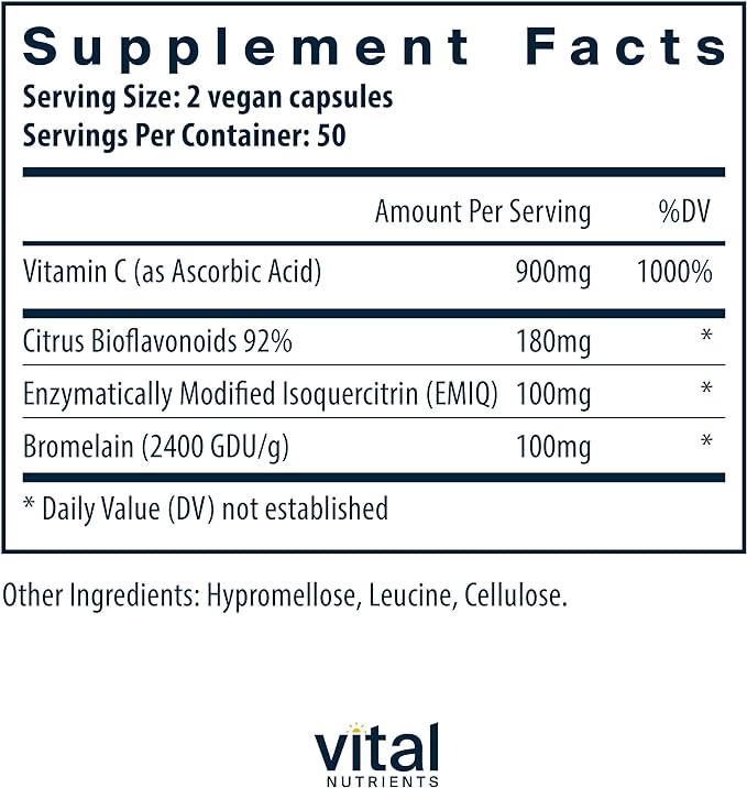 Vital Nutrients Aller-C | Vegan Respiratory and Sinus Function Support*| Isoquercitrin, Bromelain, Bioflavonoids, & Vitamin C | Gluten, Dairy, Soy Free Supplement | 100 Capsules
