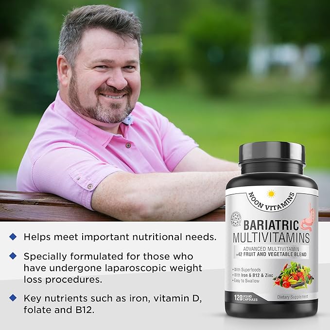Bariatric Multivitamin with Iron for Women & Men - All-in-One 42 Superfood Blend for Energy & Immune Support - Post-Surgery Recovery, Easy-to-Swallow, Halal, Made in USA (120 Capsules)