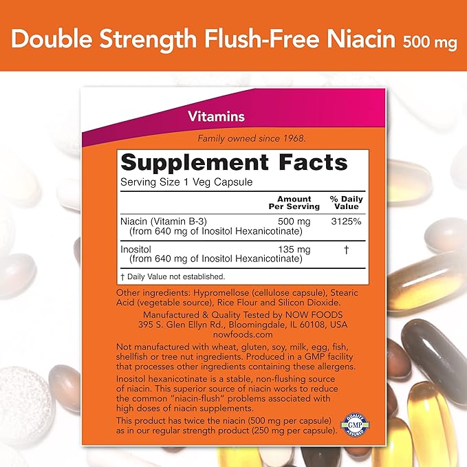 Now Foods Flush Free Niacin Double Strength 640mg, 90 vcaps (Pack of 2)