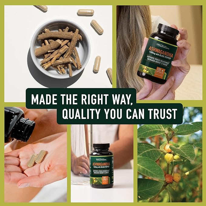 Ashwagandha Supplement 1300mg for Stress Resistance & Energy Boost | High Absorption Adaptogen from Root Powder with Black Pepper | Stress-Related Fatigue Support | Non-GMO | 120ct, 2-Month Supply