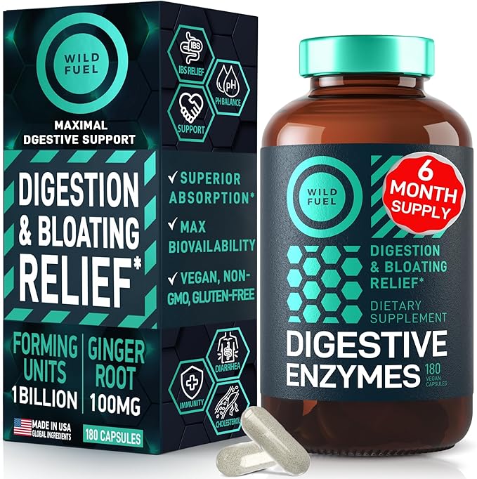 Digestive Enzymes with Probiotics and Prebiotics - Gut Health & Digestion Supplement with Artichoke Ginger Turmeric – Vegan Enzyme Complex for Digestive Health and Bloating Support - 180 Caps