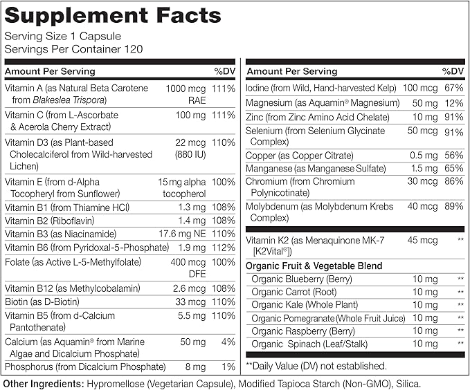 NATURELO Mens Multivitamins - One Daily Multivitamin for Men with Vitamins, Minerals & Organic Whole Foods, Boost Energy & Health, Non-GMO, 120 Vegetarian Capsules