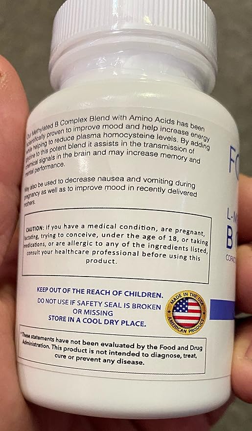 FolateMaxx L-Methylfolate + B12 Methylcobalamin & B6 Blend (15mg) - 60 Capsules - Active B-Complex with Cofactors & Essential Amino Acids - Non GMO, Gluten Free, No Fillers