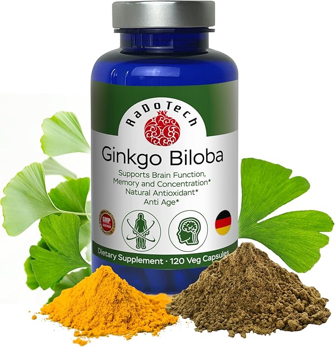 Ginkgo Biloba Support Brain Function, Supplements for Memory and Focus, Natural Antioxidant-Rich, Promotes Overall Health, 120 Vegetarian Capsules, GMP