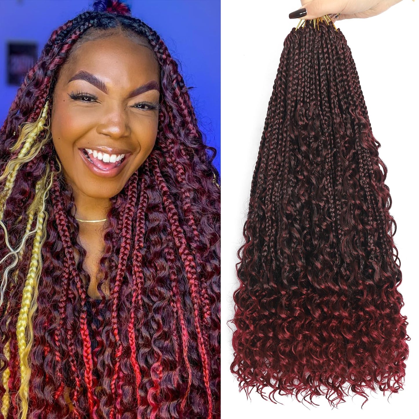 8 Packs Goddess Box Braids Crochet Hair for Black Women Hair 18 Inch Goddess Box Braids Crochet Hair Crochet Braids Crochet Hair for Black Women Crochet Box Braids With Curly Ends(18 Inch,TBug)