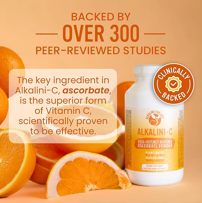 Alkalini-C Vitamin C Powder, Potent Natural L-Ascorbate VIT C Powder, Corn-Free Non-GMO VIT C, Buffered Vitamin C for Enhanced Absorption, 100% Pure Powder Form, Immune Support Supplement 8oz