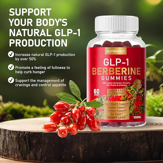Premium Berberine HCl GLP-1 Weight Loss Gummies (1200mg) with Ceylon Cinnamon Turmeric Milk Thistle Artichoke - Sugar Free Gluten Free High Potency GLP1 Support Supplement