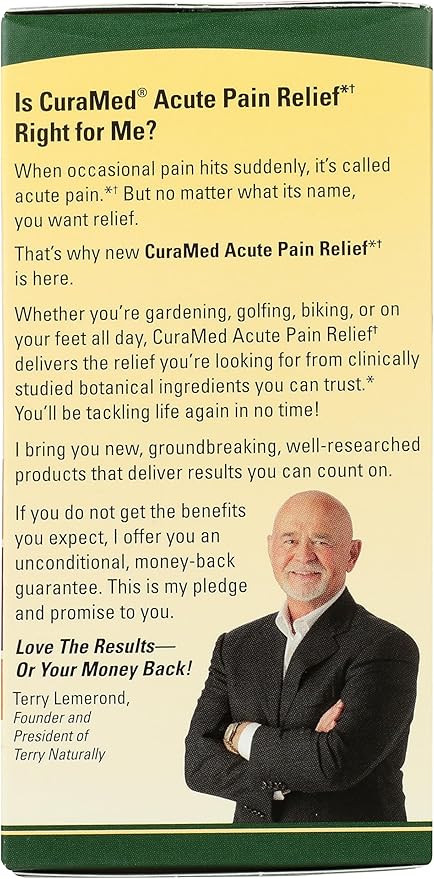 Terry Naturally CuraMed Acute Pain Relief - Supplement with BCM-95 Curcumin & BOS-10 Boswellia - Black Sesame Seed Oil to Support Relief of Occasional Discomfort - 120 Liquid Gels