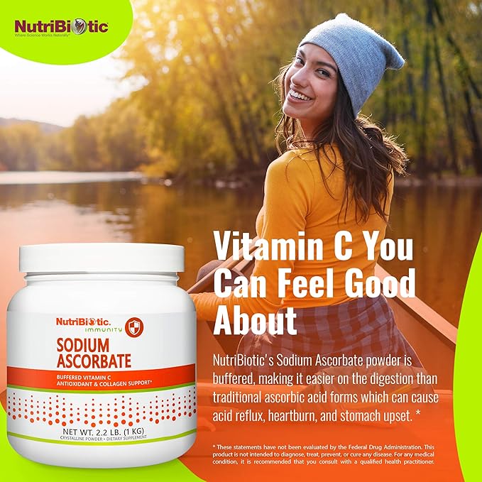 NutriBiotic - Sodium Ascorbate Buffered Vitamin C Powder, 2.2 Lb | Vegan, Non-Acidic & Easier on Digestion Than Ascorbic Acid | Essential Immune Support & Antioxidant Supplement | Gluten & GMO Free