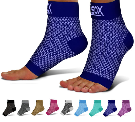 SB SOX Plantar Fasciitis Compression Socks for Women & Men - Best Arch Support for All Day Wear - Relief for Heel Pain and Night Splint Comfort (Navy, Small)