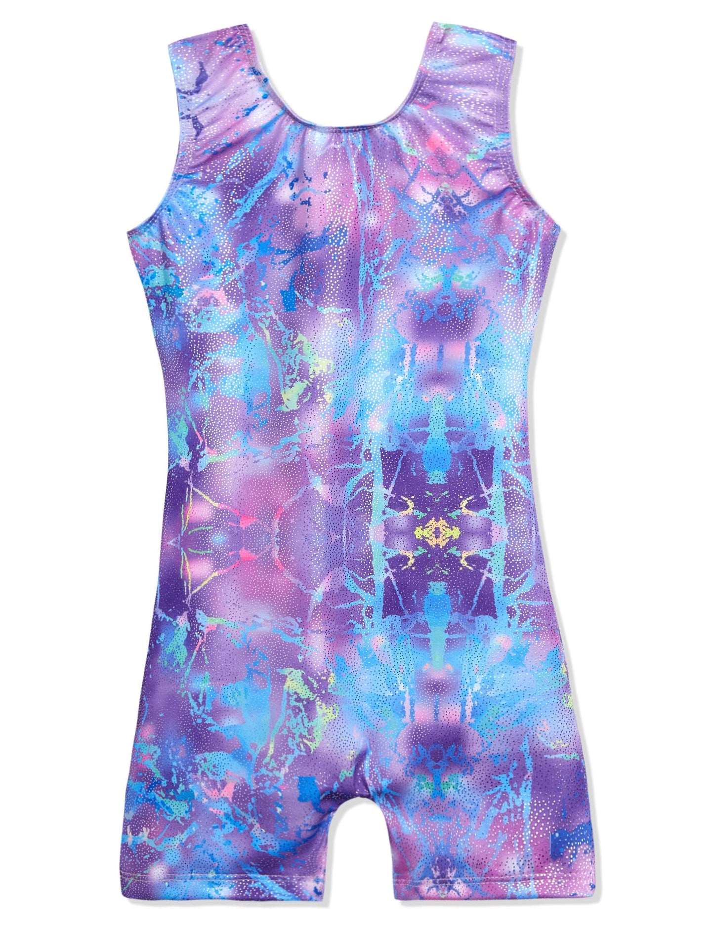 Domusgo Girls Gymnastics Leotards Size 5-6 Years Old Sparkle Pink Blue Technology Biketard with Shorts