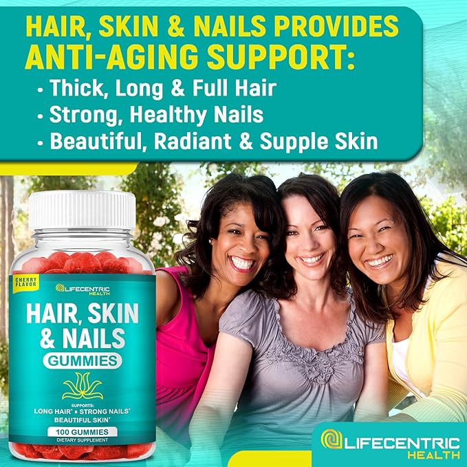 Hair Skin and Nails Gummies with High Potency Biotin 5000mcg | Tasty Hair Vitamins for Women Men and Kids | Gluten Free Hair Nail and Skin Vitamins Plus Biotin Gummies for Hair Growth