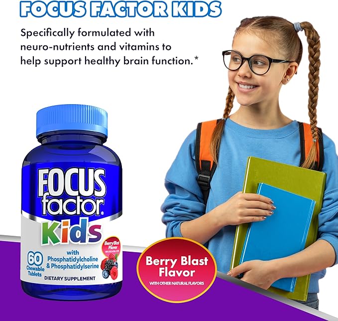 Focus Factor Kids Complete Daily Chewable Vitamins: Multivitamin & Neuro Nutrient (Brain Function) w/Vitamin B12, C, D3-60 Count