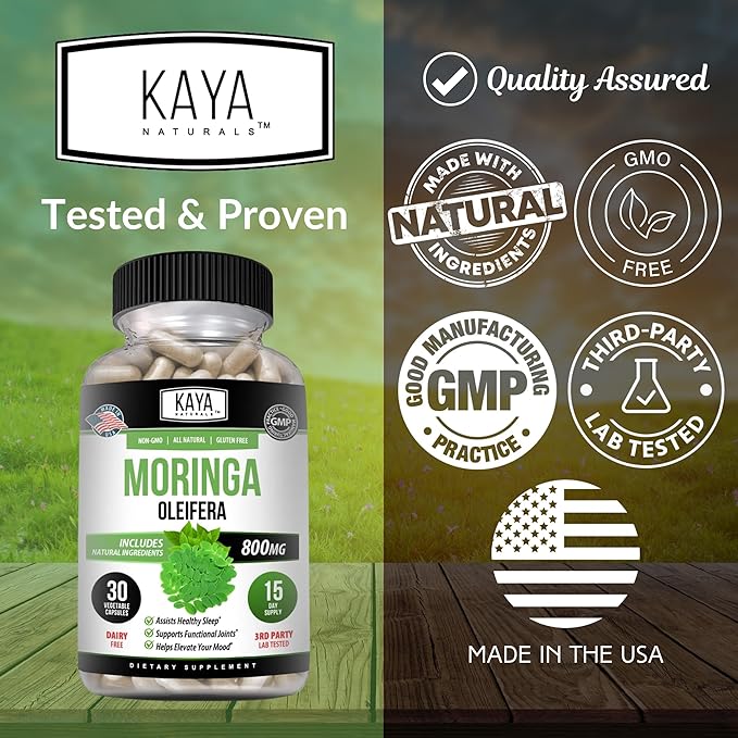 Kaya Naturals Moringa Leaf Extract - Complete Greens Superfood Supplement - Pure Miracle Tree Moringa - Boost Energy Naturally - Nutrient Dense Vitamins for Adult - 30 Veggie Count