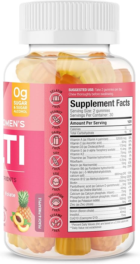 Complete Women's Multi - with Boron, Vitamin K2, B12, A and More for Women Health - Easy to Chew - Non GMO, Gluten Sugar Free - Pineapple & Peach Flavored Gummy Vitamins, 60 Count