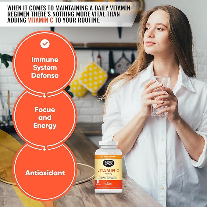 berkley jensen 1000 mg Vitamin C Supplement (400 Tablets), Extra Strength Daily Immune Defense Support for Men and Women, Sugar and Gluten Free Ascorbic Acid, Pure
