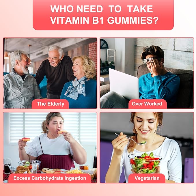 Vitamin B1 Gummies 300mg for Adults & Kids,Chewable Thiamine B1 Supplement with 150mg Magnesium,Nervous System Healthy Energy,Natural Peach Flavor,Non GMO,Vegan 60 Count Sugar-Free 1-Month Supply