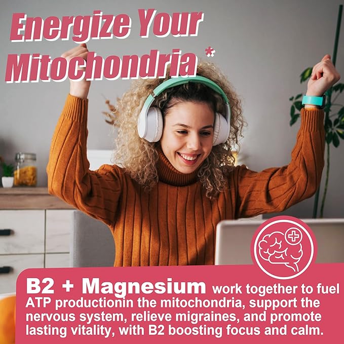 Vitamin B2 Gummies, Bioactive Form Riboflavin 400mg with Magnesium & CoQ10 for Energy & Nervous System Support, Sugar Free B2 Vitamin VIT B, Vegan, 60 Cts