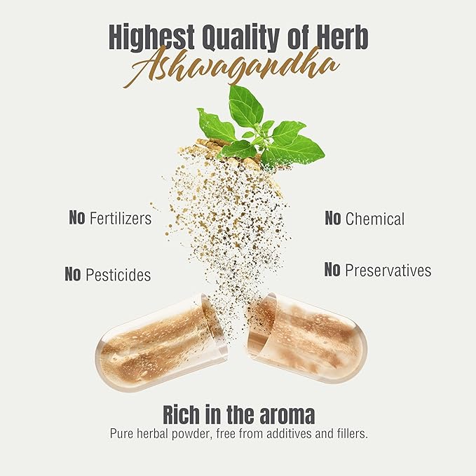 Ashwagandha Capsules Withania Somnifera Withannolides 5% & Alkaloids 1.5% Boost Energy and Performance 60 Vege Capsules 800 Mg Each