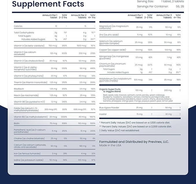 Super Vites® - Multivitamin for Kids, Chewable Tablets, Gluten Free, Soy Free, Dairy Free & Preservative Free with 28 Organic Super Fruits & Veggies, 4-Week Supply