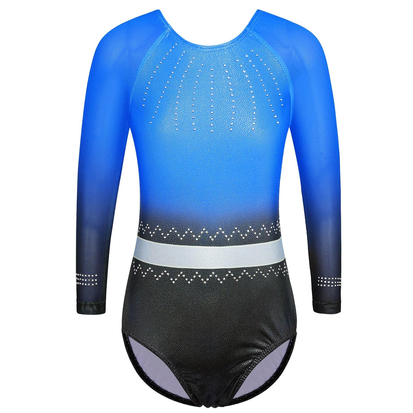 BAOHULU Gymnastics Leotard for Girls Mesh Sleeves Shiny Practice Dance Outfit B326_BlackBlue_5A