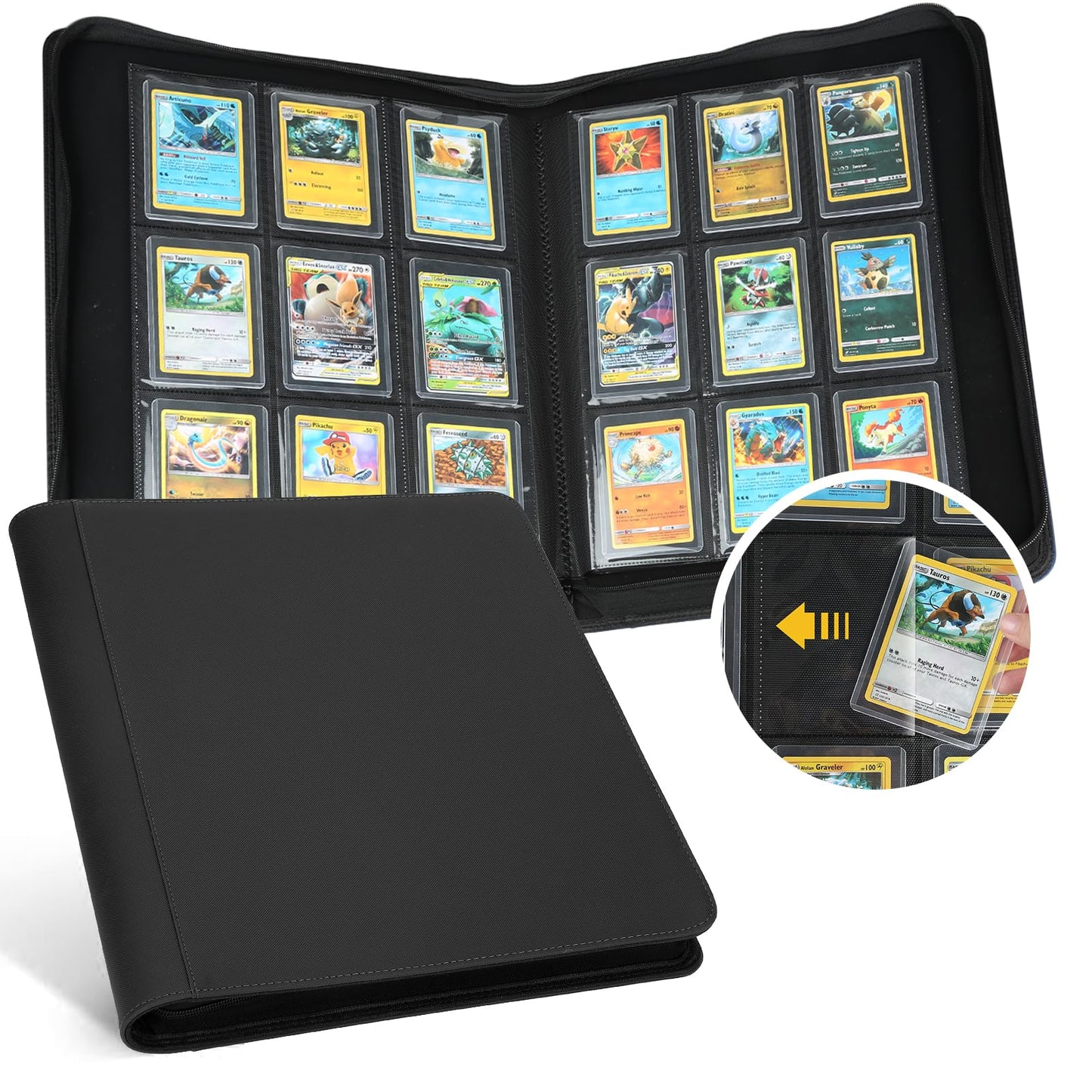 GERMUN Toploader Binder, Holds 288 Toploaders, 9 Pocket Top Loader Binders with Sleeves for 3 x 4'' Toploaders, Double-Sided Pocket Top Loader Storage Binder, Trading Card Binder - Black