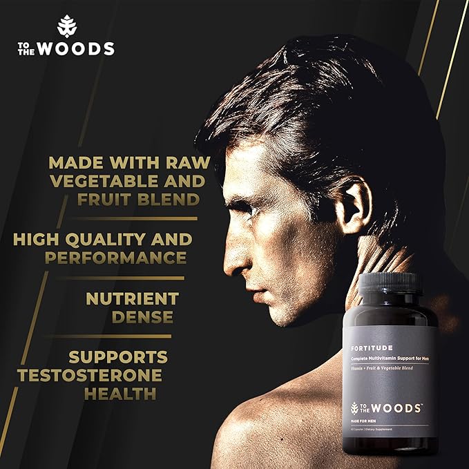 To The Woods Fortitude Complete Multivitamin Support for Men - 20 Organic Raw Fruits & Vegetables, 24 Essential Vitamins & Minerals - Immune Health, Energy Booster (1 Bottle, 30 Capsules)