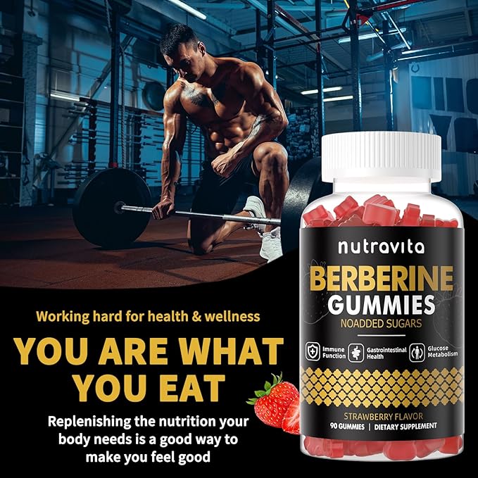 Berberine Gummies with Ceylon Cinnamon 1500mg High Potency Berberine HCL Supplement for Immune and Metabolism Support, Sugar Free Organic Berberine Gummies Strawberry Flavor-1PACK