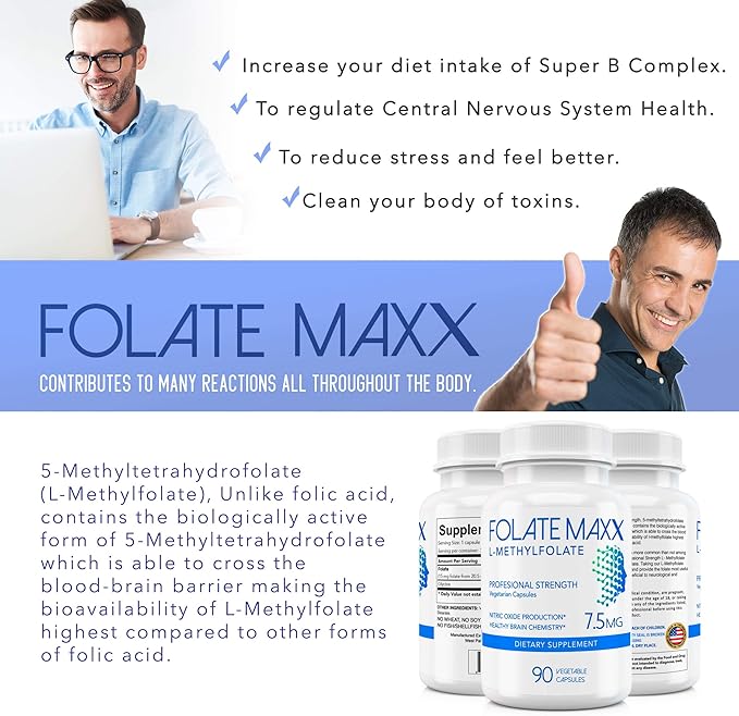 FolateMaxx L-Methylfolate 7.5 mg Professional Active Folate, MethylFolate 5-MTHF (90 Capsules)