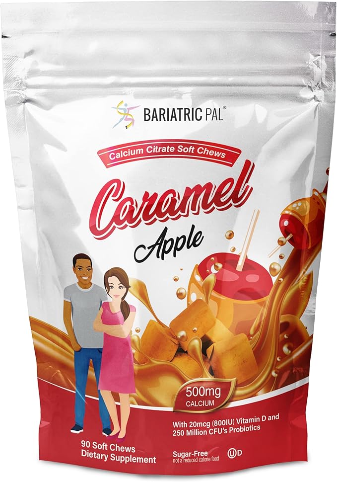 BariatricPal 90-Day Bariatric Vitamin Bundle (Multivitamin ONE 1 per Day! Capsule with 60mg Iron and Calcium Citrate Soft Chews 500mg with Probiotics - Caramel Apple)