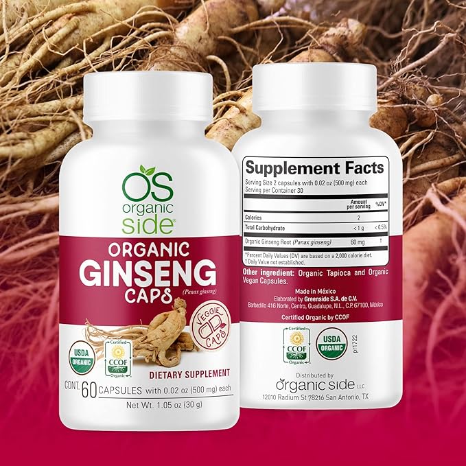 | Ginseng 60 Capsules | Adaptogen for Stress Relief, Energy Boost, Immune Support | Certified USDA Organic, Non-GMO, Vegan Supplement for Natural Wellness