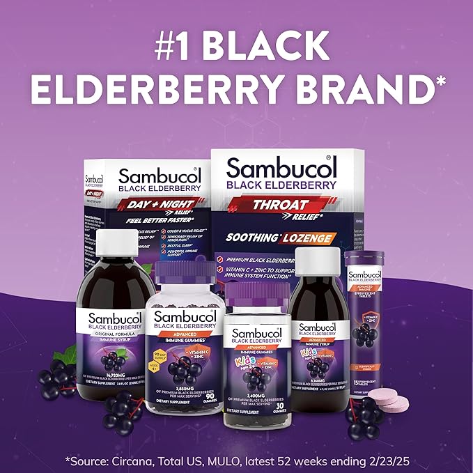 Sambucol Black Elderberry Syrup - Sambucus Elderberry Syrup, Black Elderberry Liquid, Immune Support, Elderberry Syrup for Kids and Adults, High Antioxidants, Gluten Free - Original Formula, 4 Fl Oz