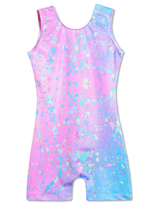 Domusgo Leotard for Girls Gymnastics Size 5-6 Years Old Sparkly Graffiti Dot Sleeveless Biketard with Shorts