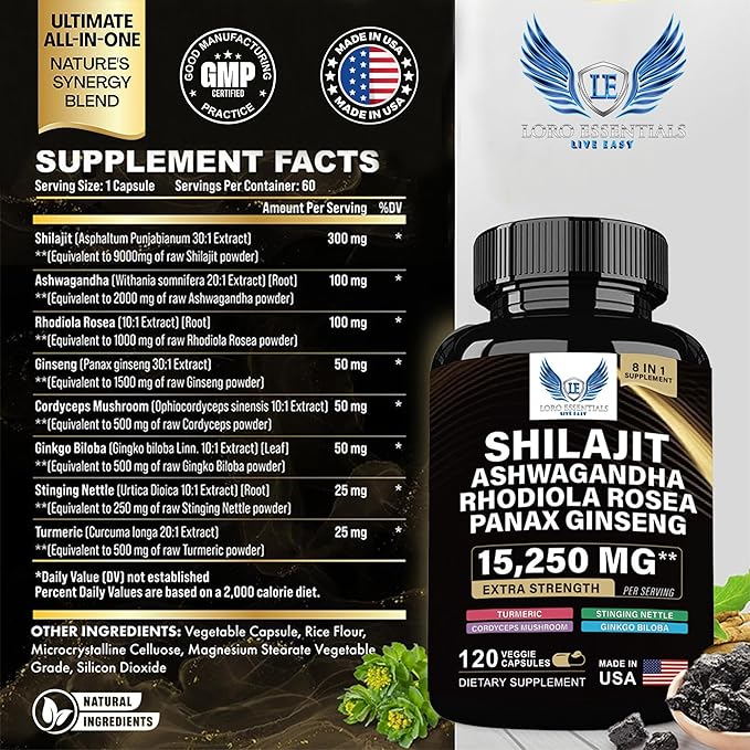 Sea Moss + Shilajit Bundle (2 Pack) – 120 Capsules Eac Sea Moss 7000mg Black Seed Oil 4000mg Ashwagandha 2000mg Ginger & Shilajit 9000mg Rhodiola Rosea 1000mg Panax Ginseng 1500mg