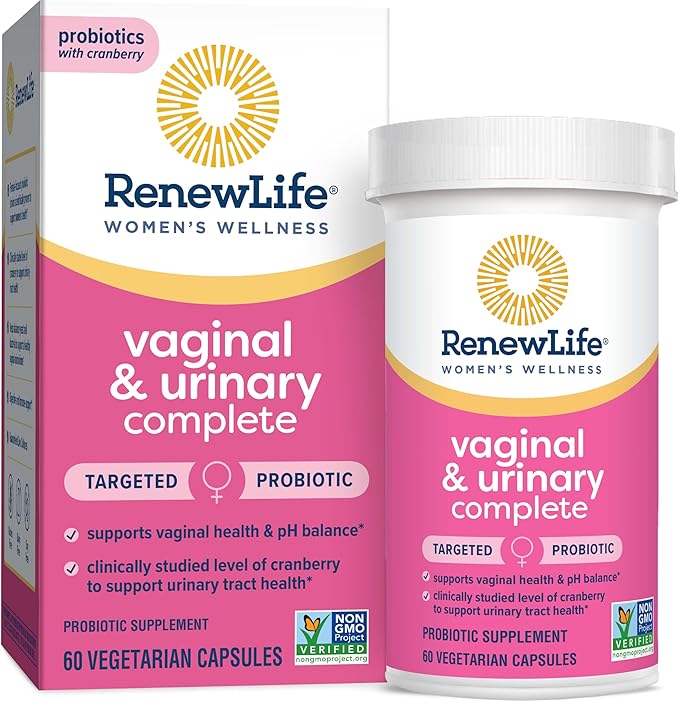Renew Life Women's Wellness Vaginal and Urinary Probiotic and Cranberry Supplement, Probiotic Supplement for pH Balance for Women, Digestive Health, Dairy, Soy and Gluten-Free, 3.5 Billion CFU 60 Ct