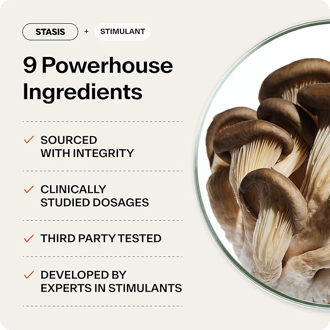 Stasis Daytime Energy & Focus Supplement to Pair with Your Stimulant - New & Improved Formula for All-Day Energy, Mood & Brain Support - Nootropics with Added CoQ10 & Rhodiola Rosea (25 Servings)